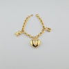 18k Bear-Heart-Lock Charm Rolo Bracelet 12g