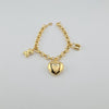 18k Bear-Heart-Lock Charm Rolo Bracelet 12g