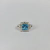 18K PRINCESS CUT BLUE TOPAZ DIAMOND RING